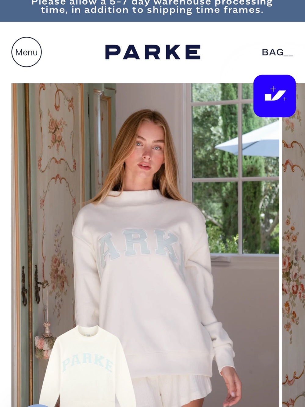 PARKER Cream Crewneck Sweatshirt with Pale Blue Parke Logo